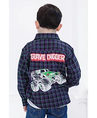 Monster Jam Toddler Boys Grave Digger Truck Flannel Matching Family Button Down Shirt