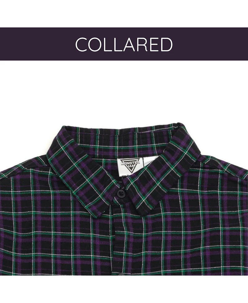 Monster Jam Boys Flannel Matching Family Button Down Dress Shirt