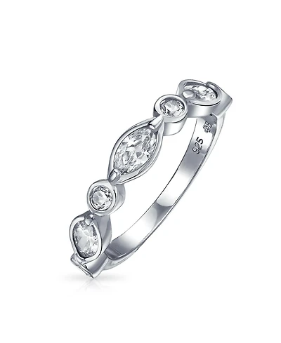 Bling Jewelry Cubic Zirconia Cz Thin Stackable Bubble Round Marquise Band Ring .925 Sterling Silver