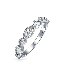 Bling Jewelry Cubic Zirconia Cz Thin Stackable Bubble Round Marquise Band Ring .925 Sterling Silver