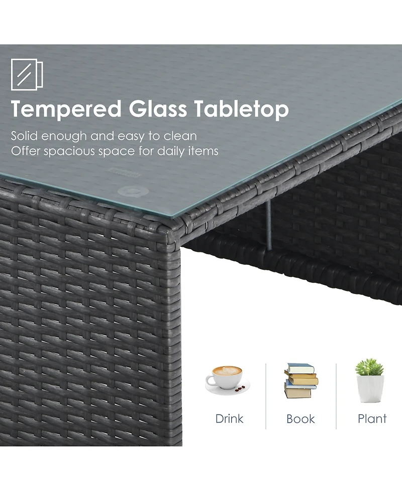 6PCS Patio Rattan Furniture Set Space Saving Cushioned Fully Assembled