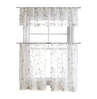 Kate Aurora Floral Embroidered Sheer Rod Pocket Kitchen Curtain Tier & Valance Set - 58 in. W x 15 L, Aqua