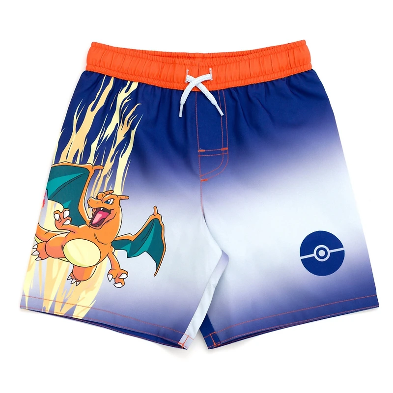 Pokemon Boys Pikachu Upf 50+ Rash Guard Swim Trunks Outfit Set to