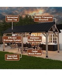 Mondawe 12 x 20 ft. Wood Gazebo Cedar Framed Wooden Gazebo with Curtain and Netting - Greenwich Serie