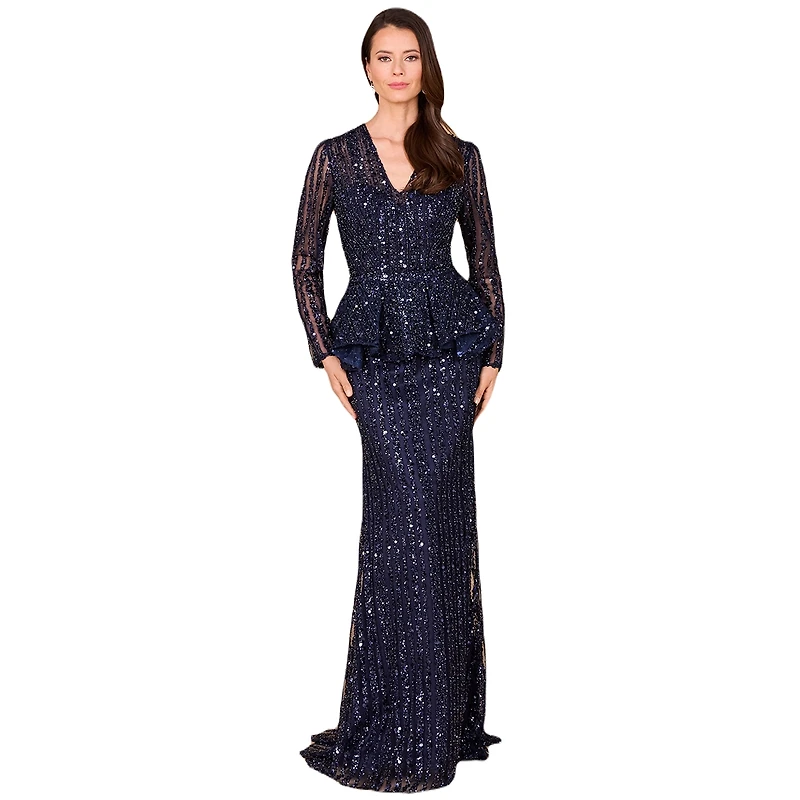 Lara Women's Long Sleeve Beaded Peplum Dress