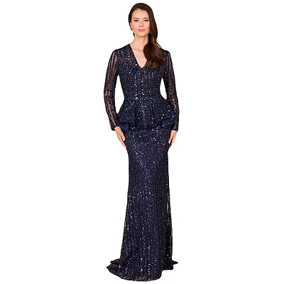 Lara Women's Long Sleeve Beaded Peplum Dress