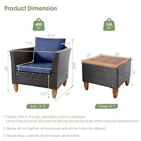 3PCS Patio Rattan Bistro Furniture Set Wood Table Top Cushion Sofa