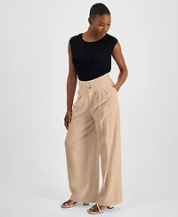 Bar Iii Petite High Rise Pleat-Front Wide Leg Pants, Created for Macy's