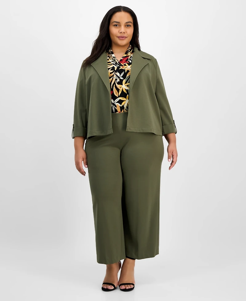 Anne Klein Plus Drapey 3/4-Sleeve Open-Front Jacket