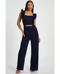 Quiz Women's Scuba Crepe Chain Front Frill Jumpsuit