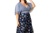 Kiyonna Plus Lillian Embroidered Mesh Midi Cocktail Dress