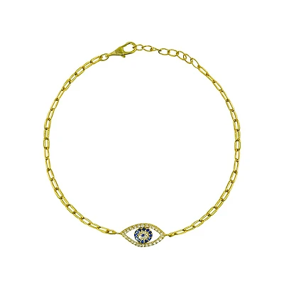 Paperclip Evil Eye Bracelet with Created Sapphires and Cubic Zirconia 7 inches