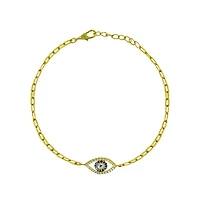 Paperclip Evil Eye Bracelet with Created Sapphires and Cubic Zirconia 7 inches