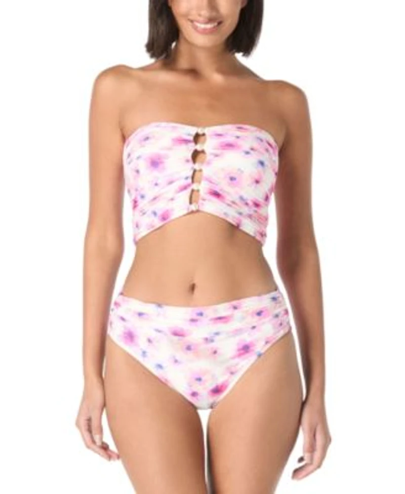 Carmen Marc Valvo Womens Bandeau Shirred Top Bikini Bottoms