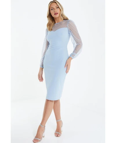 Quiz Women's Scuba Crepe/Mesh Sweetheart Midi Dress