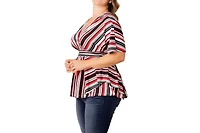 Kiyonna Plus Boulevard Short Sleeve Stripe Top