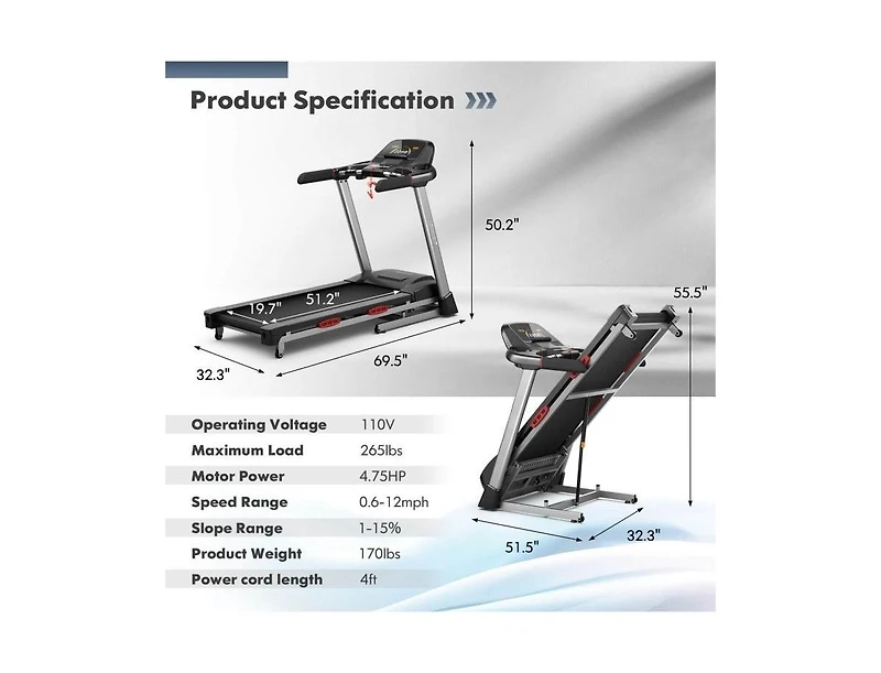 4.75 Hp Folding Treadmill with Auto Incline and 20 Preset Programs