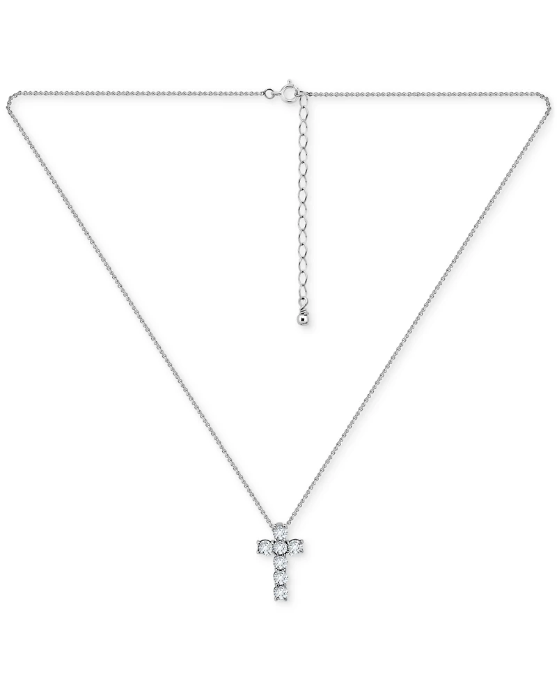 Giani Bernini Round Cubic Zirconia Chunky Cross Pendant Necklace, 16" + 2" extender
