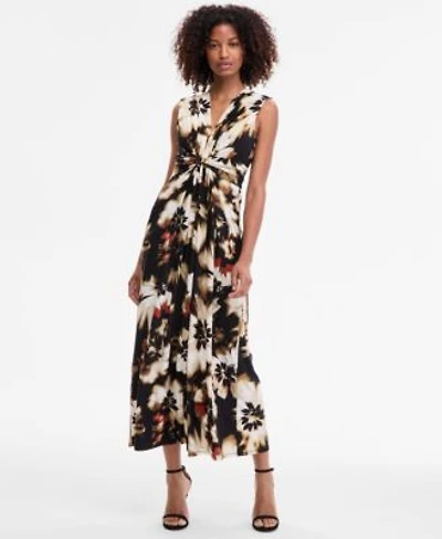 Anne Klein Womens Printed Twist Front Maxi Dress P Xxs Xl