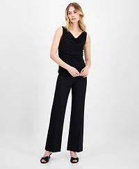 Anne Klein Women's Ruched Draped-Neck Textured Crepe Knit Top
