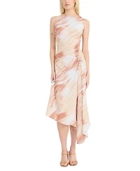 Luxely Women's Printed Ruched Asymmetrical Midi Dress