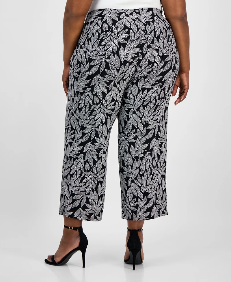 Ak Anne Klein Plus Printed Pull-On Wide-Leg Pants