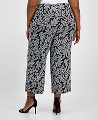Ak Anne Klein Plus Printed Pull-On Wide-Leg Pants
