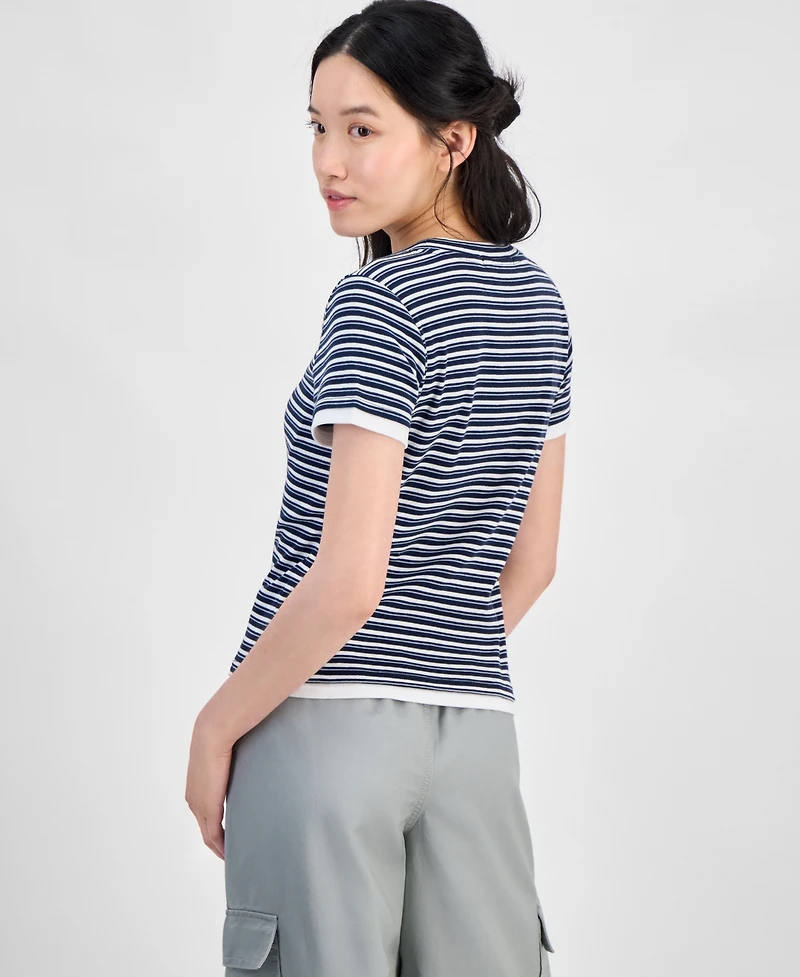 Hippie Rose Juniors' Layered Look Striped T-Shirt