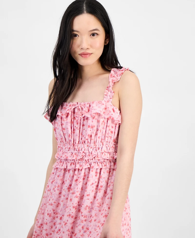 Kingston Grey Juniors' Square-Neck Ruffle-Strap Mini Dress