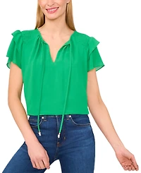 CeCe Women's Tie-Neck Tiered-Ruffle-Sleeve Blouse