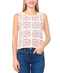 CeCe Women's Crewneck Crochet Flower Tank Top