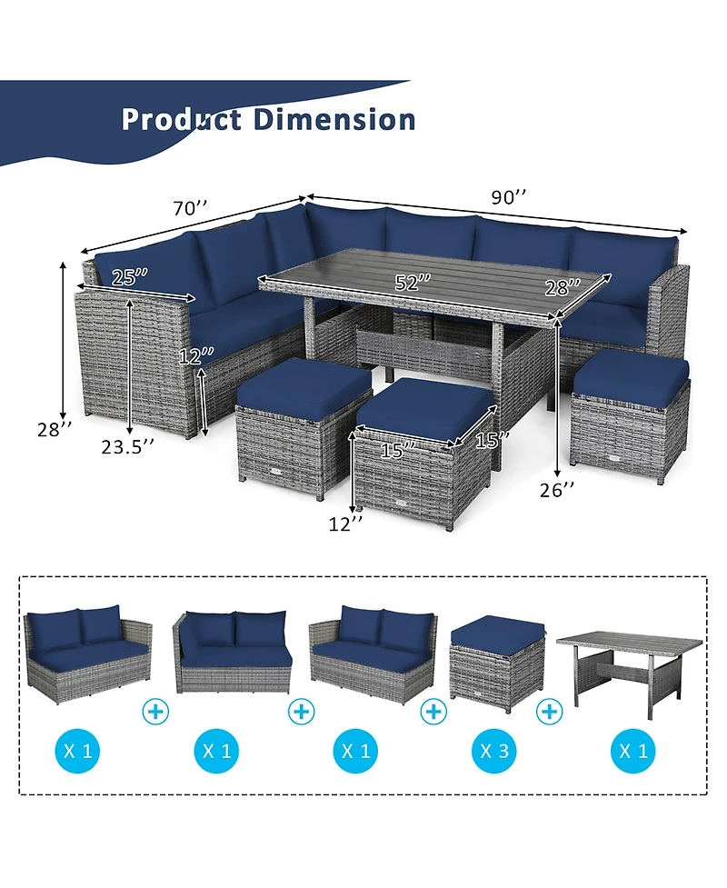 Gymax 7 Piece Outdoor Rattan Sectional Sofa Set Patio Conversation Set w/ Cushions