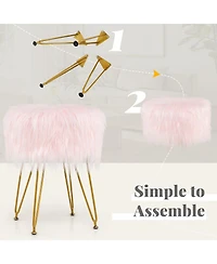 Faux Fur Vanity Stool Chair with Metal Legs for Bedroom and Living Room
