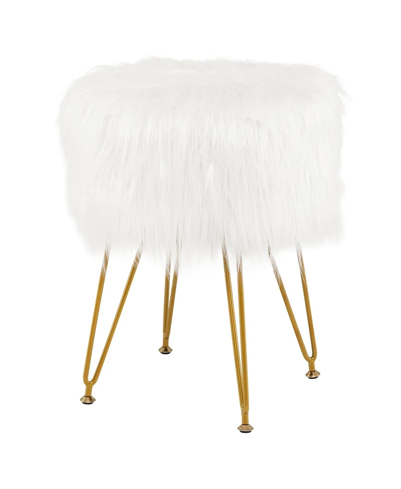 Faux Fur Vanity Stool Chair with Metal Legs for Bedroom and Living Room