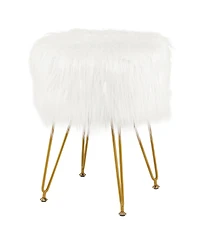 Faux Fur Vanity Stool Chair with Metal Legs for Bedroom and Living Room