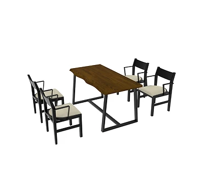 4-Person Dining Table Set with Chairs and Bench-Irregular Design Wood-4