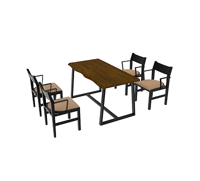 4-Person Dining Table Set with Chairs and Bench-Irregular Design Wood-4