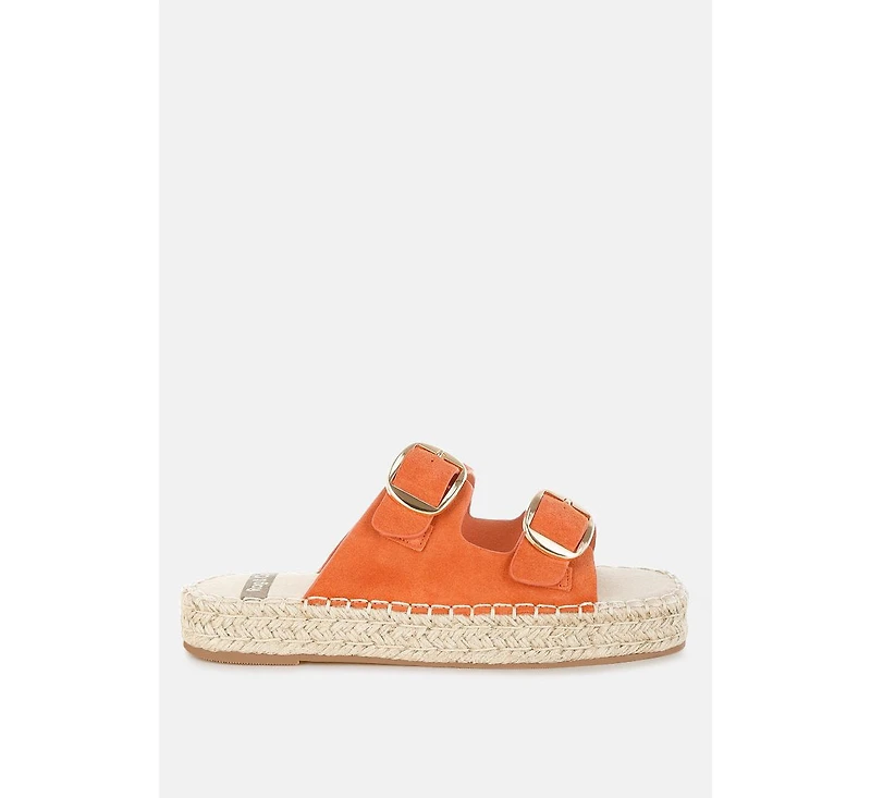 Kuopa Genuine Soft Leather Espadrille Flatform Sandals