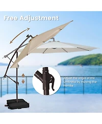 Patio 10FT Hanging Offset Umbrella 32 Led Lights Sand Bag Outdoor Cross Base