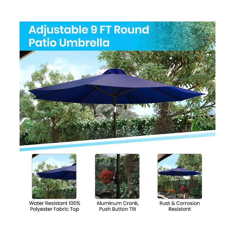 Bali 9' Round Uv Resistant Outdoor Patio Umbrella With Height Lever And 33° Push Button Tilt