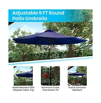 Bali 9' Round Uv Resistant Outdoor Patio Umbrella With Height Lever And 33° Push Button Tilt