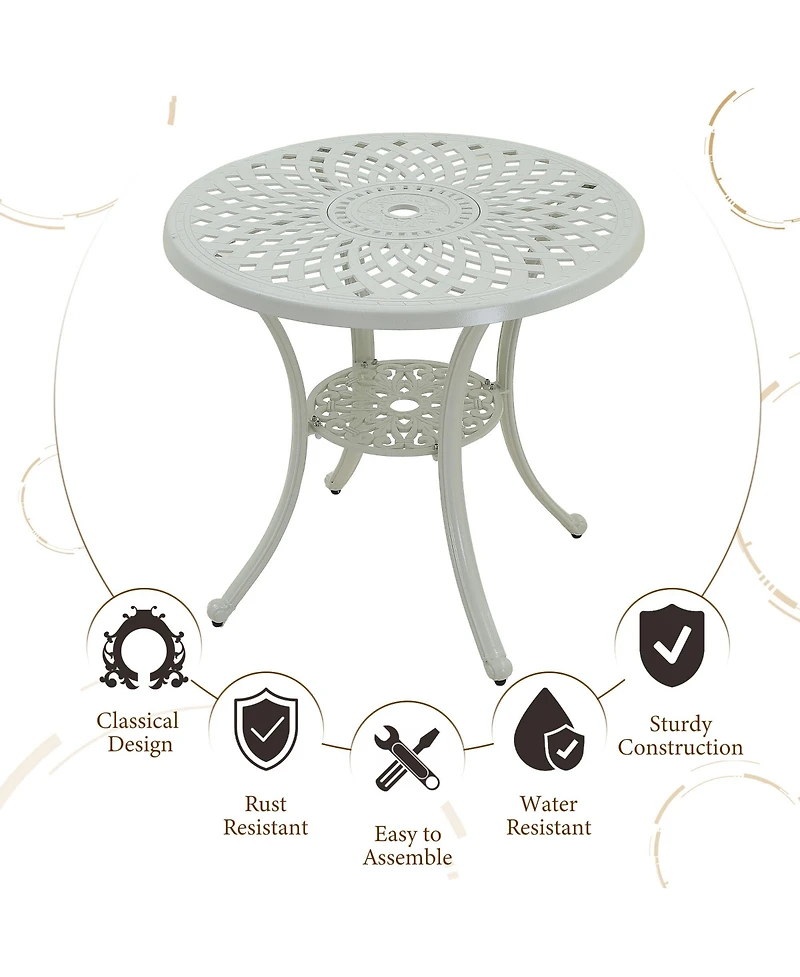 30 Inches Outdoor Dining Table with Umbrella Hole Cast Aluminium Patio Bistro Table Outdoor Round Bistro Table, Bronze