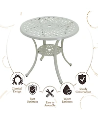 30 Inches Outdoor Dining Table with Umbrella Hole Cast Aluminium Patio Bistro Table Outdoor Round Bistro Table, Bronze