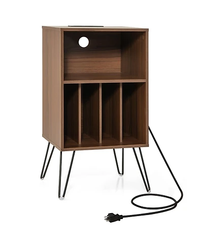 Record Player Stand with Charging Station for Living Room Bedroom