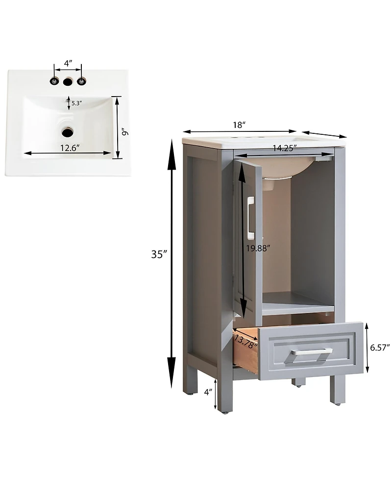 Casainc Fully Assembled 18" Freestanding Single Bathroom Vanity with 2 Handles Sets