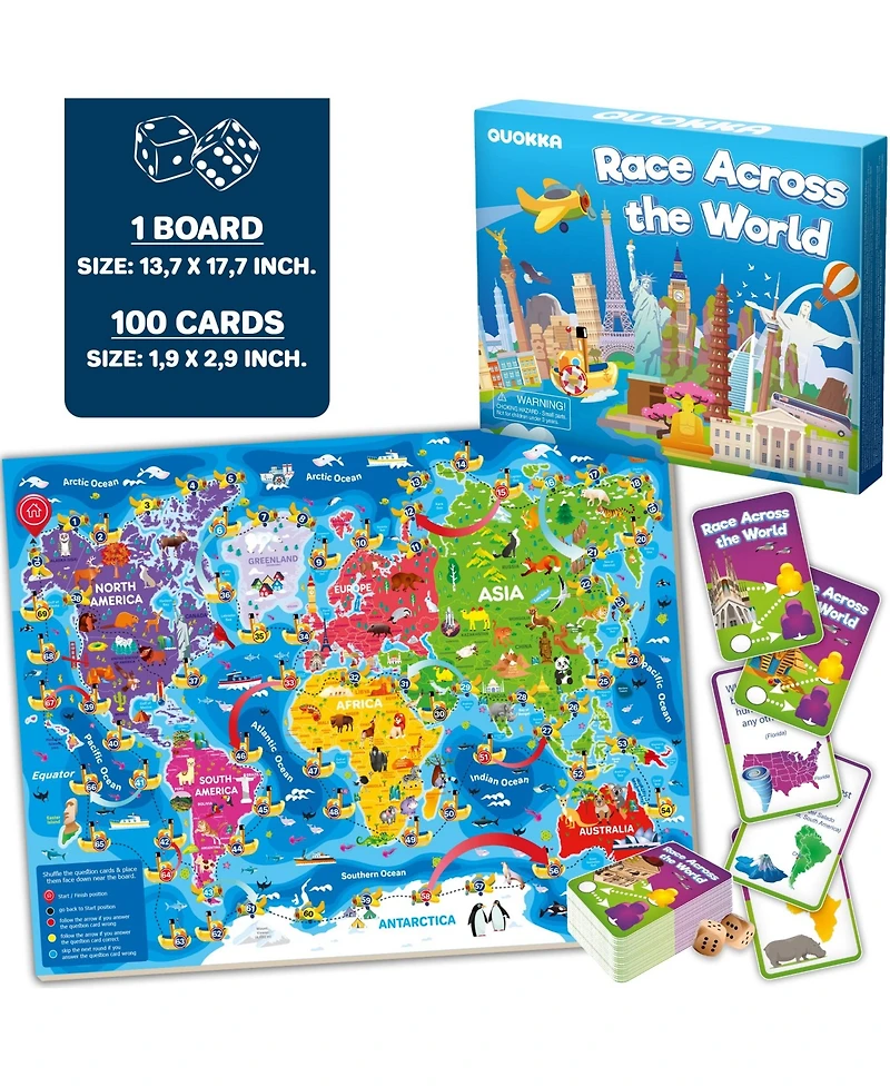 Quokka 3X Set Learning Board Games for Kids 6-8 - Educational Trivia Cards Ages 8-12