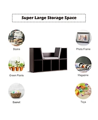 6-Cubby Kid Storage Bookcase Cushioned Reading Nook