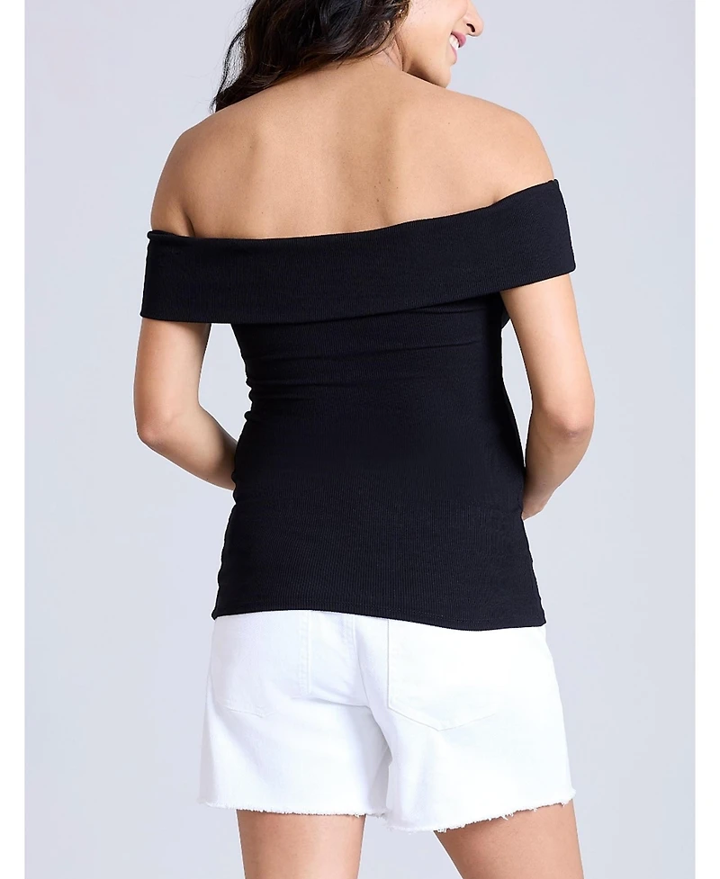 Motherhood Maternity Rib Knit Short Sleeve Off The Shoulder Top