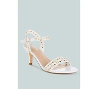 Nidara Studded Real Leather Kitten Heel Sandals