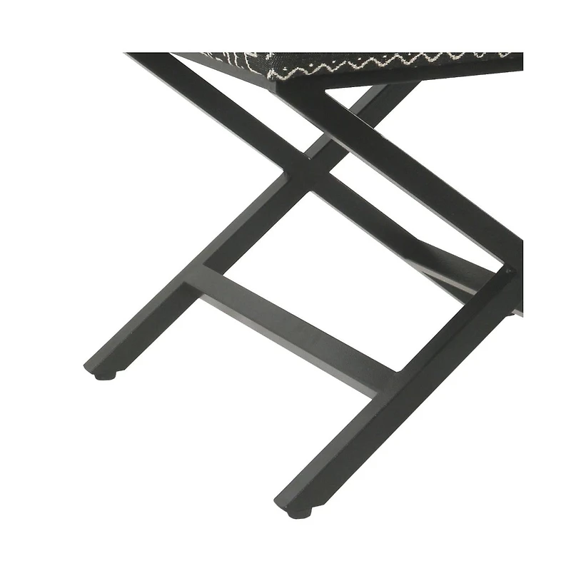 Tribal Pattern Upholstered Ottoman with X-Shape Legs for Stylish Seating & Storage